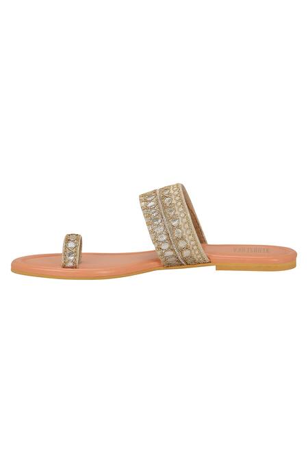 Veruschka By Payal Kothari_Gold Gota Work Kolhapuri Slip On Flats_Online_at_Aza_Fashions