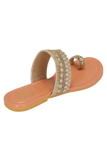 Buy_Veruschka By Payal Kothari_Gold Gota Work Kolhapuri Slip On Flats_Online_at_Aza_Fashions