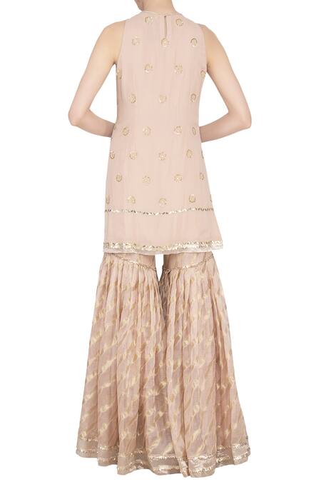 Shop_Devnaagri_Pink Round Embroidered Kurta Sharara Set_at_Aza_Fashions