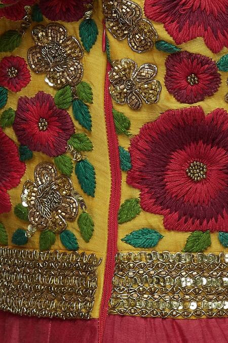 Sonam Luthria_Yellow Chanderi Round Handwork Anarkali Set  _at_Aza_Fashions