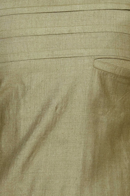 Pranay Baidya Green Moga Silk Pleated And Asymmetric Short Kurta at Aza Fashions Pranay Baidya_Green Moga Silk Pleated And Asymmetric Short Kurta _at_Aza_Fashions