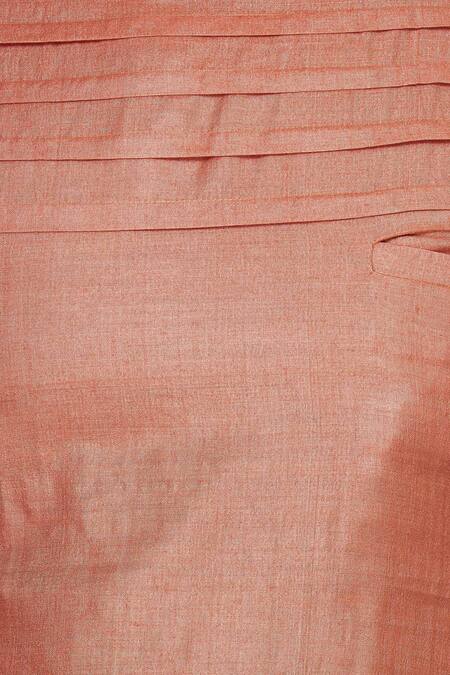 Pranay Baidya_Orange Moga Silk Pleated Asymmetric Short Kurta _at_Aza_Fashions