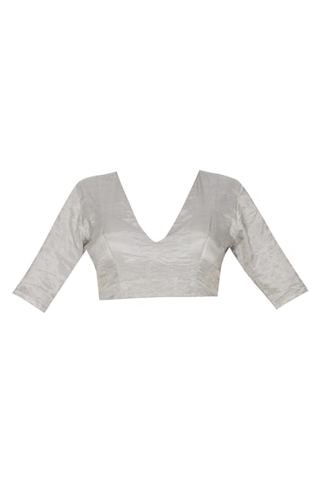 Shop Pranay Baidya Silver Tissue Blouse at Aza Fashions Shop_Pranay Baidya_Silver Tissue Blouse _at_Aza_Fashions
