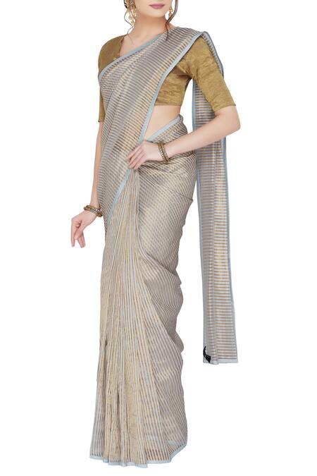 Pranay Baidya_Grey Chanderi Saree_Online_at_Aza_Fashions