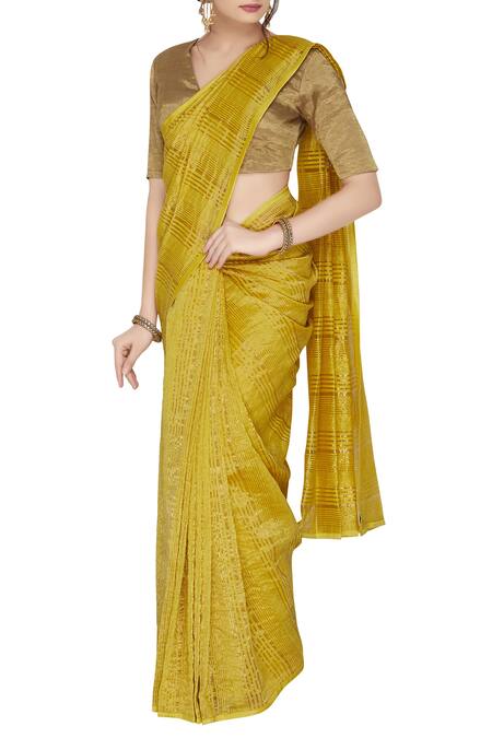 Pranay Baidya Yellow Chanderi Saree Online at Aza Fashions Pranay Baidya_Yellow Chanderi Saree _Online_at_Aza_Fashions