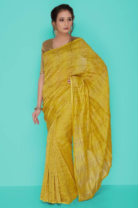Buy Pranay Baidya Yellow Chanderi Saree Online at Aza Fashions Buy_Pranay Baidya_Yellow Chanderi Saree _Online_at_Aza_Fashions