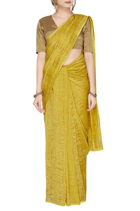 Shop Pranay Baidya Yellow Chanderi Saree Online at Aza Fashions Shop_Pranay Baidya_Yellow Chanderi Saree _Online_at_Aza_Fashions