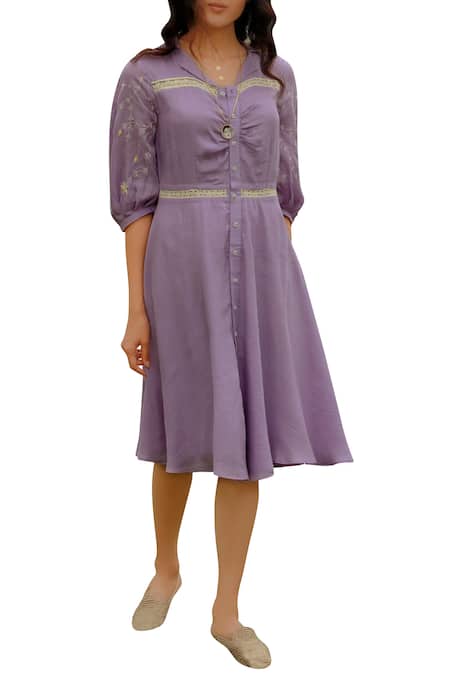 Buy RARE Women Casual Lavender Colour Above Knee Solid Dress online