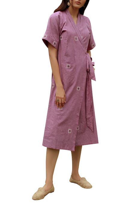 The Loom Art Purple Embroidered Wrap Dress