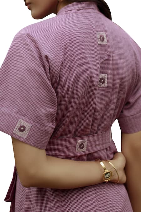 Shop The Loom Art Purple Embroidered Wrap Dress at Aza Fashions Shop_The Loom Art_Purple Embroidered Wrap Dress_at_Aza_Fashions