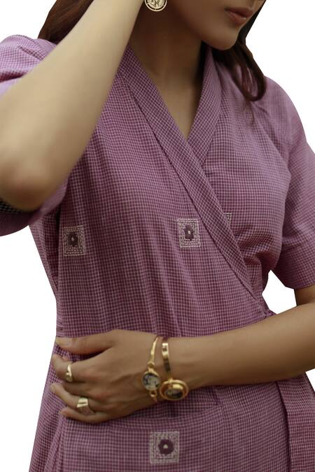 The Loom Art Purple Embroidered Wrap Dress Online at Aza Fashions The Loom Art_Purple Embroidered Wrap Dress_Online_at_Aza_Fashions