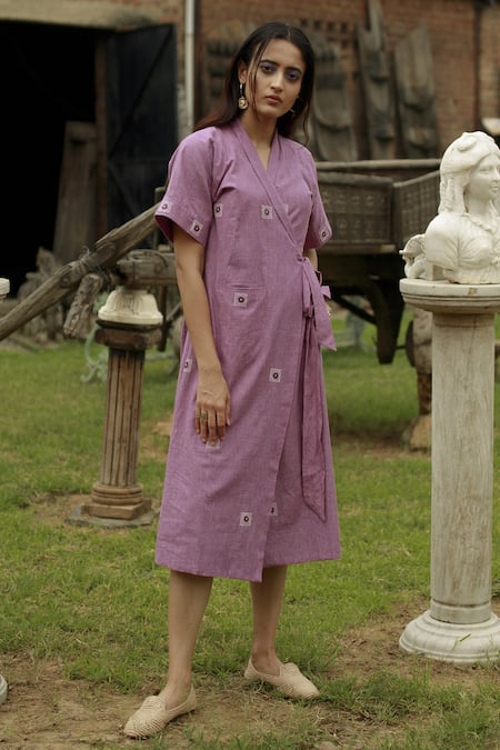 Buy The Loom Art Purple Embroidered Wrap Dress Online at Aza Fashions Buy_The Loom Art_Purple Embroidered Wrap Dress_Online_at_Aza_Fashions