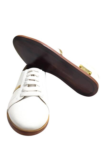 Buy_Artimen_White Plain Handcrafted Lace Up Sneakers _Online_at_Aza_Fashions
