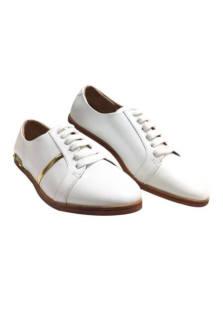 Shop_Artimen_White Plain Handcrafted Lace Up Sneakers _Online_at_Aza_Fashions