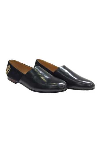 Artimen_Black Patch Embroidered Block Heel Loafers _Online_at_Aza_Fashions