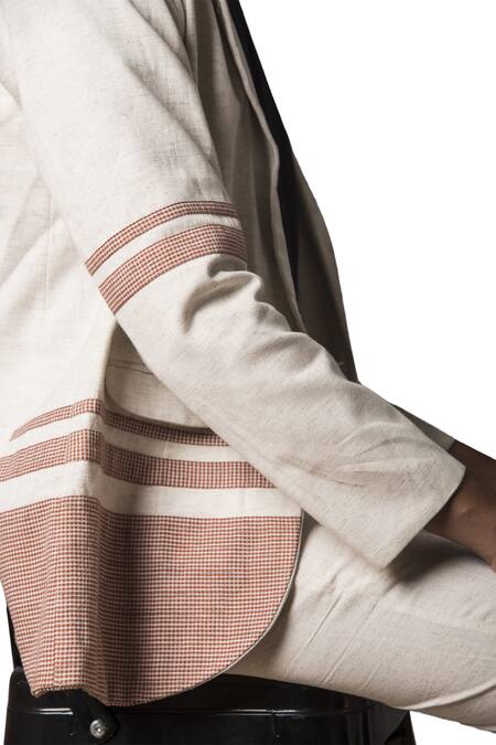 The Loom Art_Off White Handwoven Cotton Checkered Blazer Jacket _Online_at_Aza_Fashions