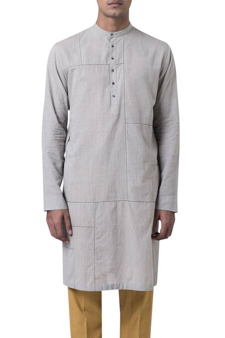 Suketdhir_Grey Cotton Plain Kurta  _Online_at_Aza_Fashions