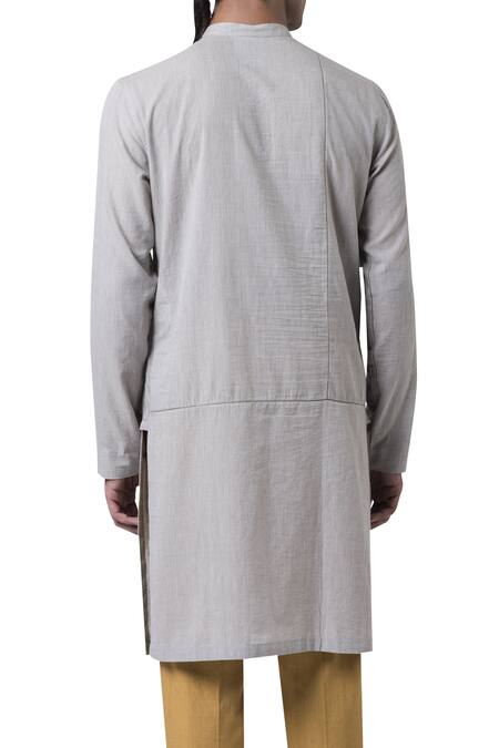 Shop_Suketdhir_Grey Cotton Plain Kurta  _Online_at_Aza_Fashions