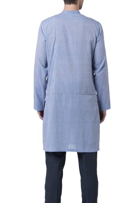 Shop_Suketdhir_Blue Cotton Plain Kurta  _Online_at_Aza_Fashions