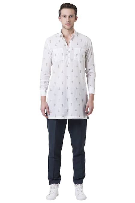 Buy_Suketdhir_White Cotton Printed Shirt Kurta  _Online_at_Aza_Fashions