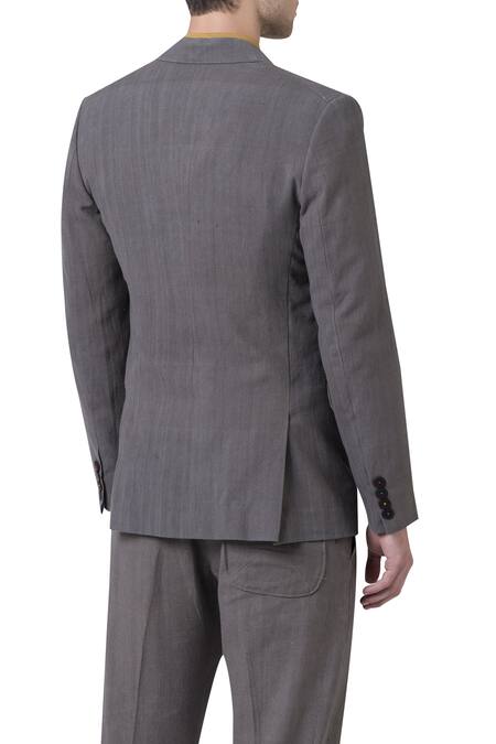 Suketdhir_Grey Heavy Cotton Plain Blazer Jacket  _at_Aza_Fashions