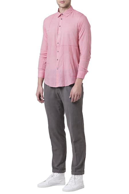 Suketdhir_Pink Cotton Lattice Piping Detail Shirt _Online_at_Aza_Fashions