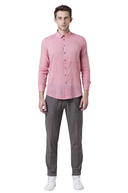 Buy_Suketdhir_Pink Cotton Lattice Piping Detail Shirt _Online_at_Aza_Fashions