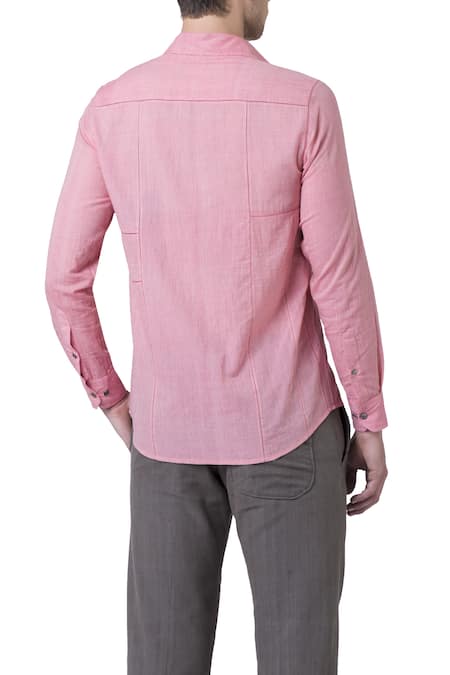 Suketdhir_Pink Cotton Lattice Piping Detail Shirt _at_Aza_Fashions