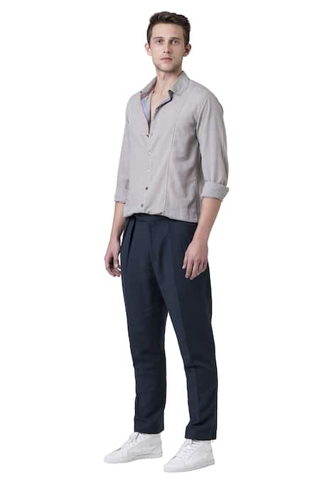 Buy_Suketdhir_Grey Cotton Full Sleeve Shirt _Online_at_Aza_Fashions