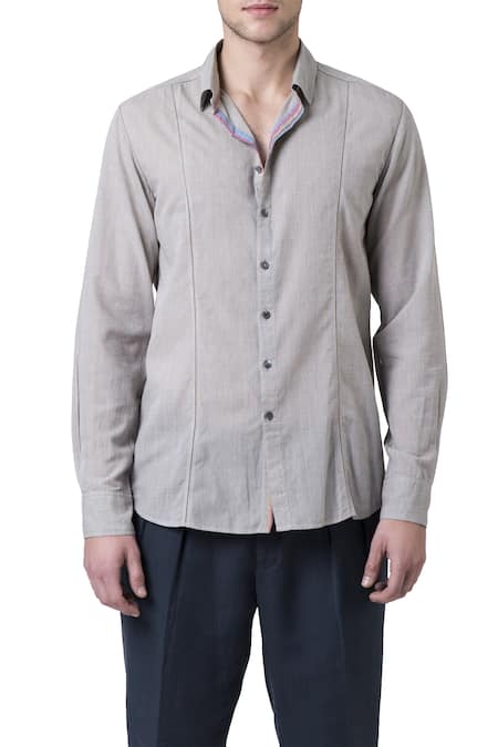 Shop_Suketdhir_Grey Cotton Full Sleeve Shirt _Online_at_Aza_Fashions