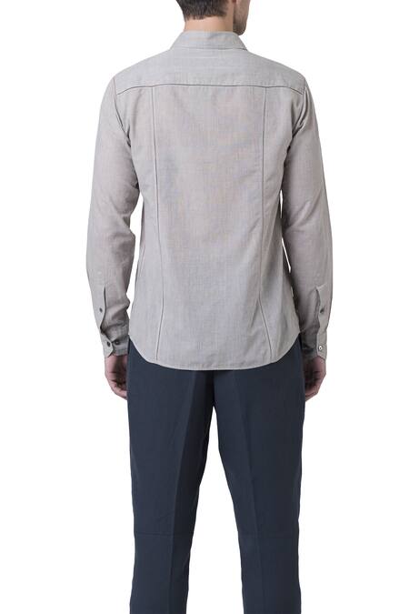 Suketdhir_Grey Cotton Full Sleeve Shirt _at_Aza_Fashions
