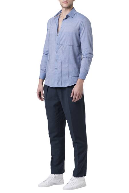 Suketdhir_Blue Cotton Shirt _Online_at_Aza_Fashions