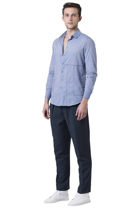 Buy_Suketdhir_Blue Cotton Shirt _Online_at_Aza_Fashions