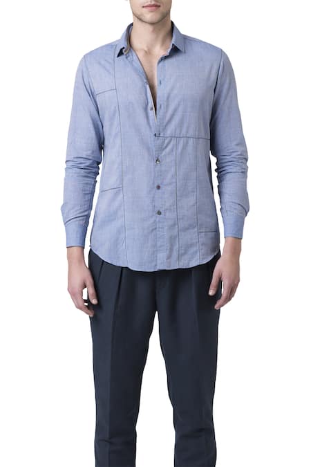 Shop_Suketdhir_Blue Cotton Shirt _Online_at_Aza_Fashions