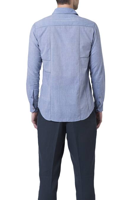 Suketdhir_Blue Cotton Shirt _at_Aza_Fashions