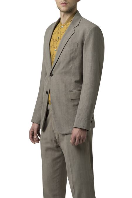 Suketdhir_Grey Lining Satin Silk, Heavy Cotton Blazer Jacket _Online_at_Aza_Fashions