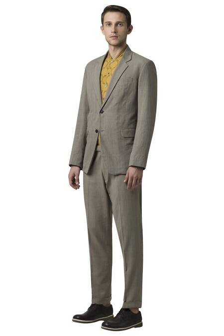 Buy_Suketdhir_Grey Lining Satin Silk, Heavy Cotton Blazer Jacket _Online_at_Aza_Fashions