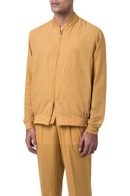 Shop_Suketdhir_Yellow Cotton Plain Ankle Length Trouser  _Online_at_Aza_Fashions