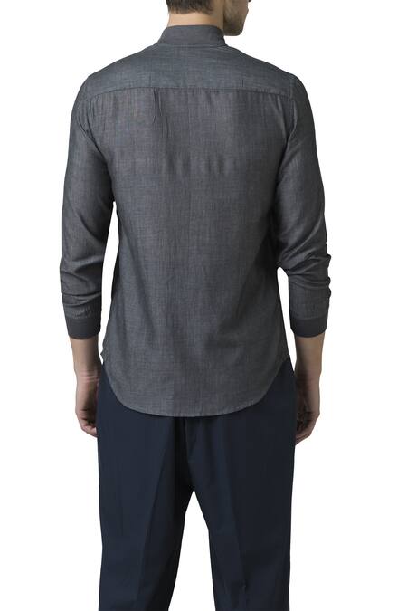 Suketdhir_Grey Cotton Full Sseeve Shirt _Online_at_Aza_Fashions