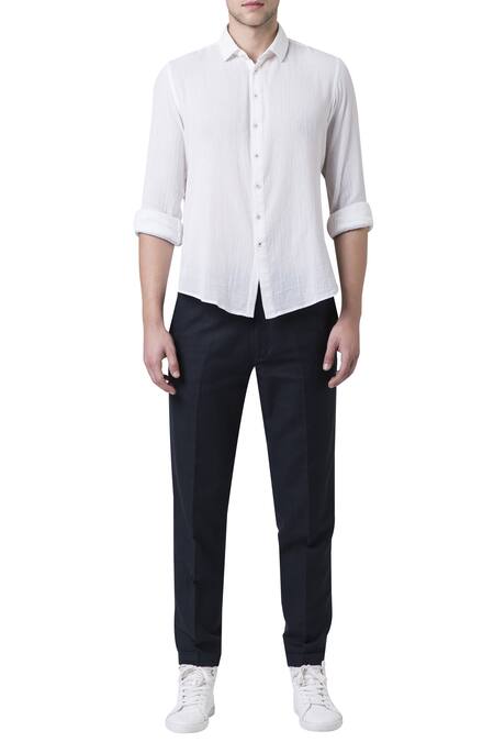 Suketdhir_White Cotton Crepe Pleated Full Sleeve Shirt _Online_at_Aza_Fashions