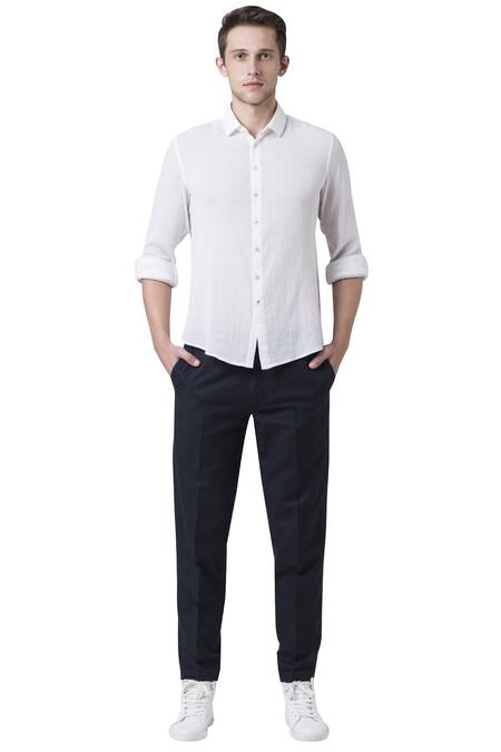 Buy_Suketdhir_White Cotton Crepe Pleated Full Sleeve Shirt _Online_at_Aza_Fashions