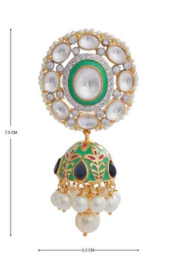 Buy Moh-Maya By Disha Khatri Gold Plated Beads, Diamonds, Metallic Thread Meenakari Kundan Jhumkas Online at Aza Fashions Buy_Moh-Maya By Disha Khatri_Gold Plated Beads, Diamonds, Metallic Thread Meenakari Kundan Jhumkas _Online_at_Aza_Fashions