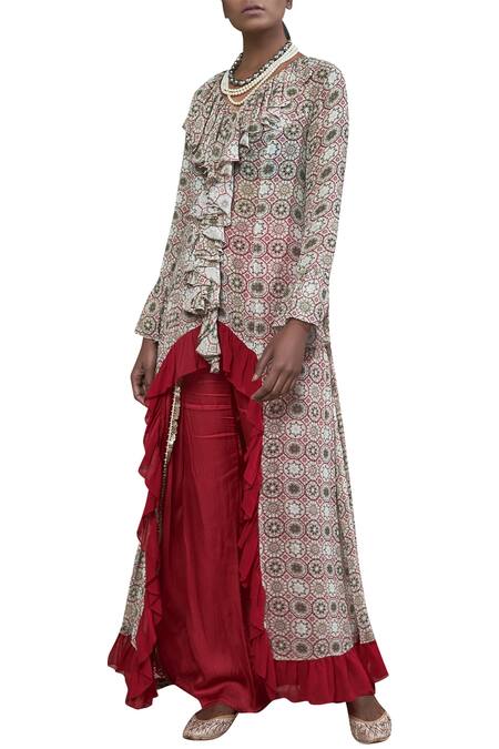 Ridhima Bhasin_Multi Color Printed Kurta And Draped Pants Set_Online_at_Aza_Fashions