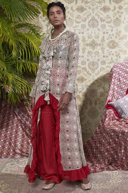 Buy_Ridhima Bhasin_Multi Color Printed Kurta And Draped Pants Set_Online_at_Aza_Fashions