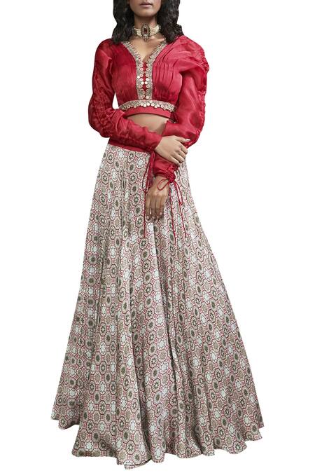 Ridhima Bhasin_Embroidered Blouse With Printed Lehenga Set_Online_at_Aza_Fashions