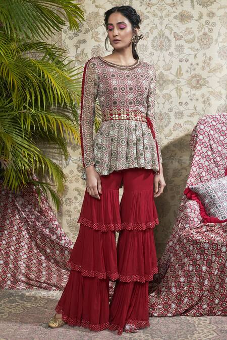 Buy_Ridhima Bhasin_Red Printed Kurta Sharara Set_Online_at_Aza_Fashions