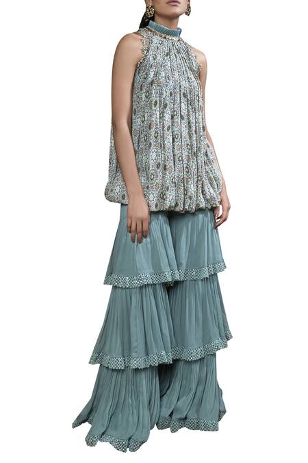 Ridhima Bhasin_Blue Printed Tunic And Sharara Pants_Online_at_Aza_Fashions