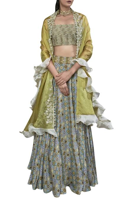 Ridhima Bhasin_Blue Printed And Embroidered Lehenga Set_Online_at_Aza_Fashions