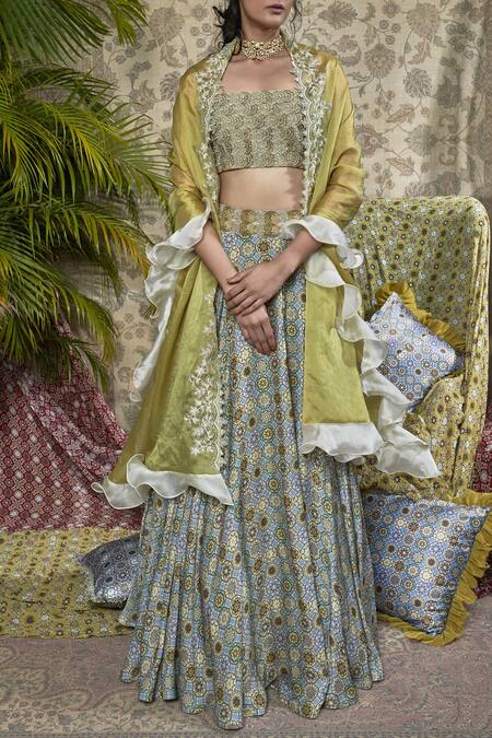 Buy_Ridhima Bhasin_Blue Printed And Embroidered Lehenga Set_Online_at_Aza_Fashions