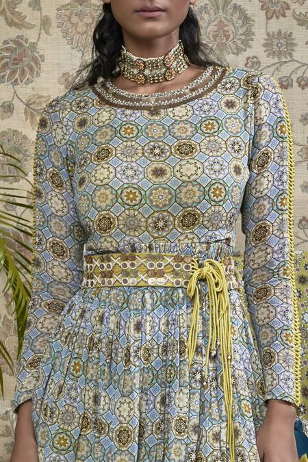 Shop_Ridhima Bhasin_Blue Printed Peplum Kurta Sharara Set_Online_at_Aza_Fashions